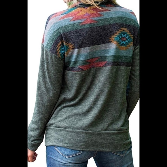 GREEN Aztec print long sleeve top - Picture 2 of 4